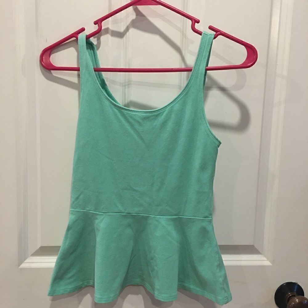 Express XS teal green sleeveless shirt tank top ruffle bottom